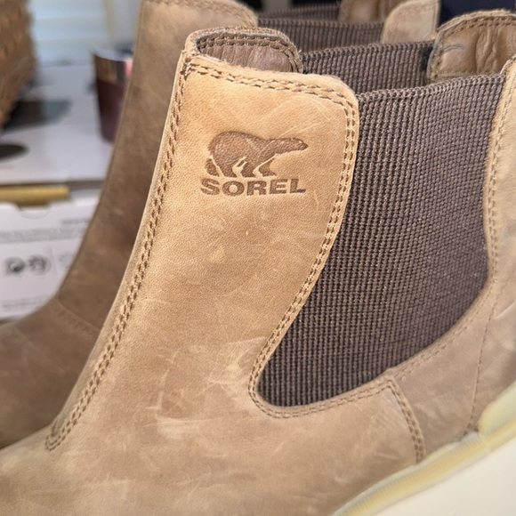 Sorel Chelsea boots Tan Ankle pull on hi line heeled NEW 7.5 leather moto boho - Picture 6 of 13